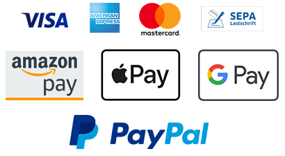 Fast and secure payment with credit card, Amazon Pay, Apple Pay or PayPal