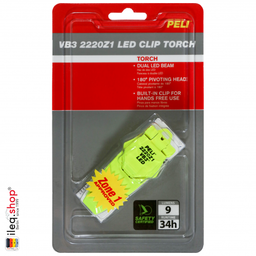 2220Z1 VB3 LED Clip Torch, ATEX 2015, Zone 1, Yellow